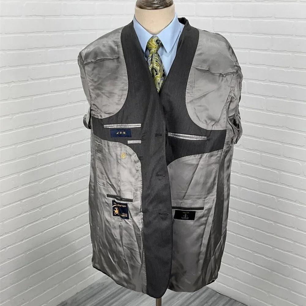 Hart Schaffner Marx Blazer Men 46 Gray Bespoke Gold Trumpeter Classic USA Jacket